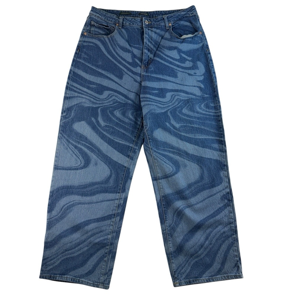 WILD FABLE Plus 18 34 Baggy Blue Jeans Wavy Highest Rise Pants Grunge Boho Punk - Picture 3 of 16